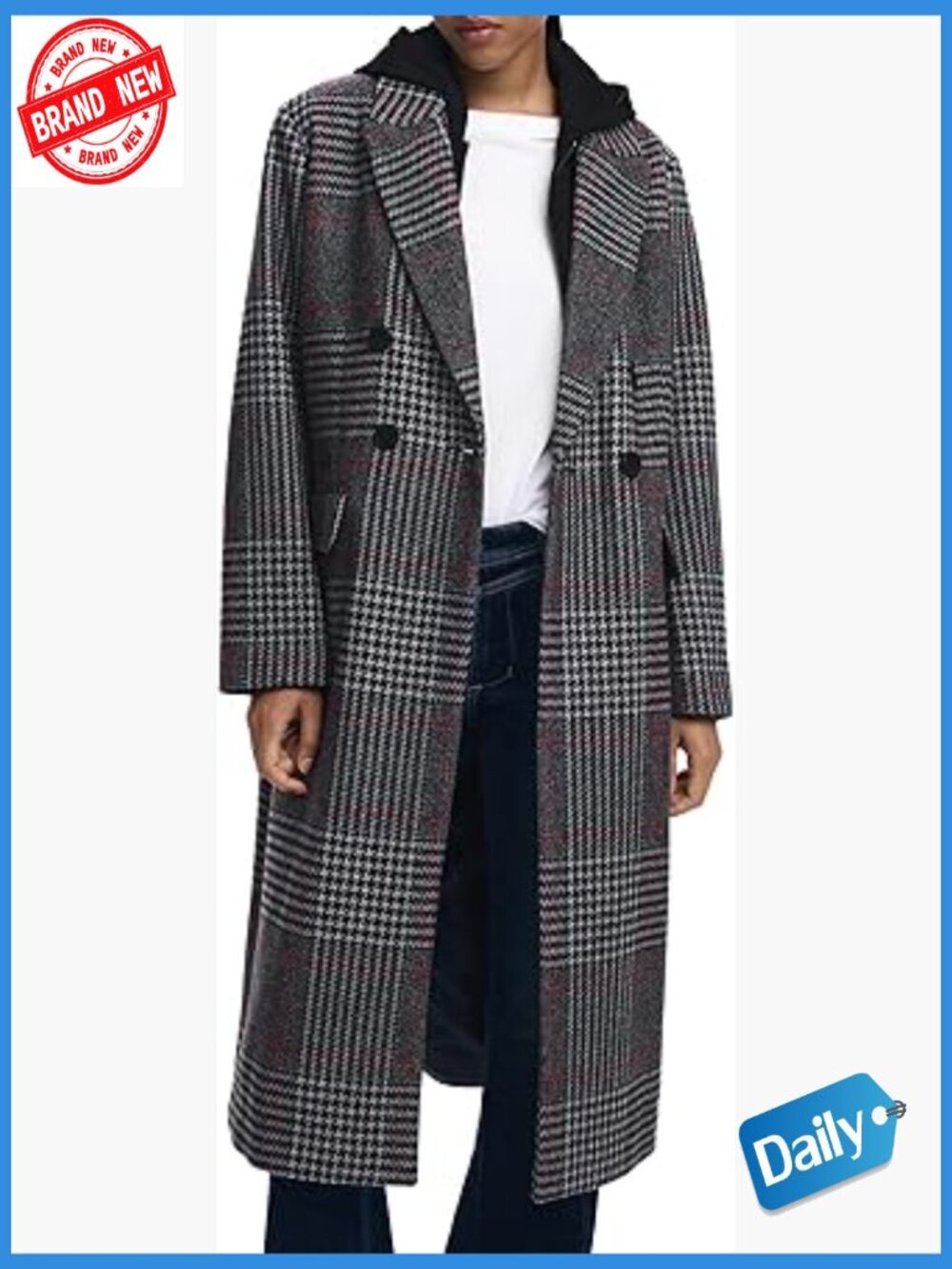 Woven Overcoat with Hood - Long Sleeve Zip Front Fall Coat